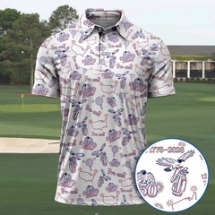 Mens Patriotic Golf Polo USA 250th Anniversary 1776-2026 Eagle Golf Bag (S-5XL)