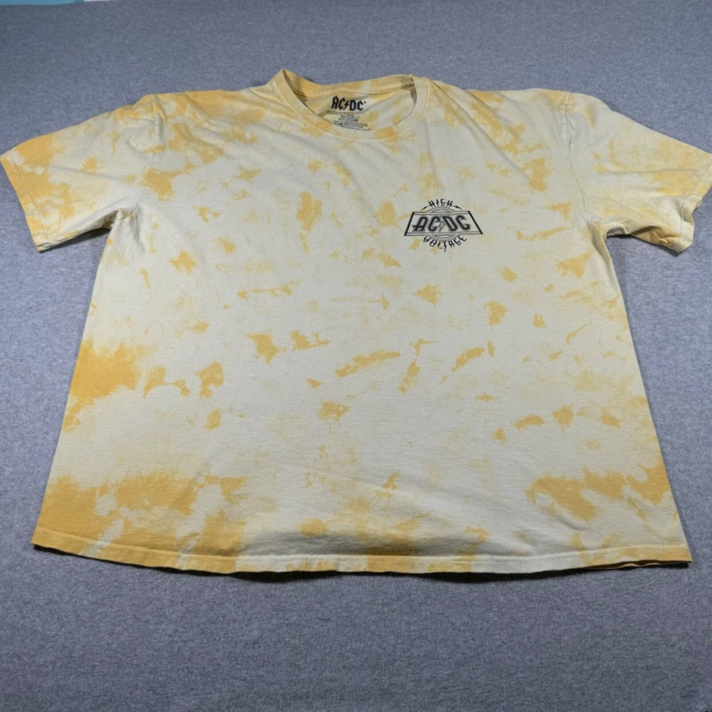 AC/DC Shirt Adult Extra Large Yellow Tie Dye High Voltage Rock Band Music Mens