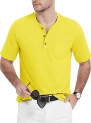 MAGCOMSEN Men’s Henley Shirts Short Sleeve Pocket Tee Shirts Yellow Size S