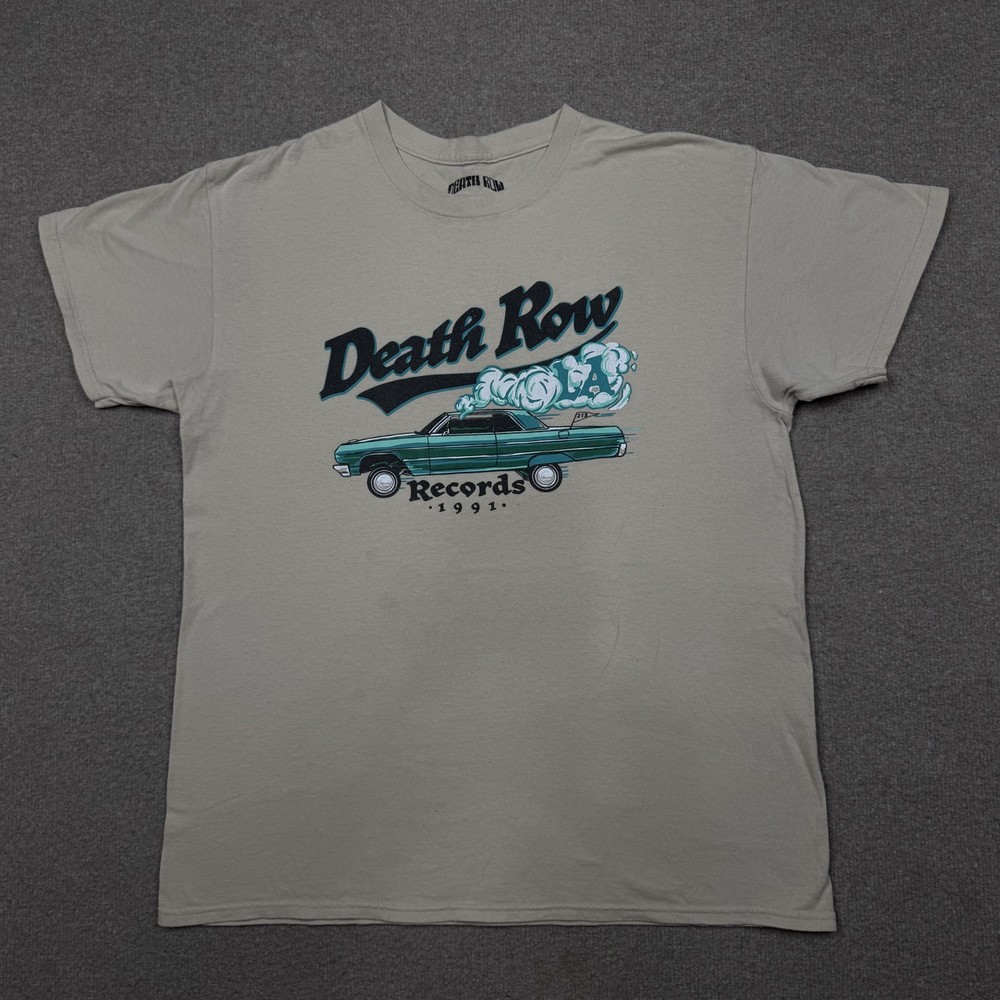 Death Row Records Men’s Shirt Size L Beige Short Sleeve Crew Neck Casual Rap Tee