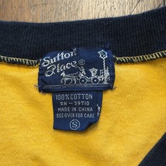 Sutton Place Shirt Mens Small Yellow Ringer Retro V Neck Stripe Trim Tee 70s