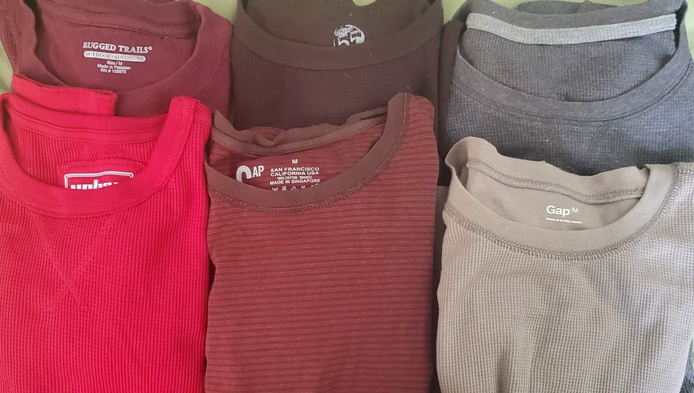 Lot (6) Men’s Med LongSleeve TShirts (5Thermal, 1Reg): GAP, RuggedTrails,Etc