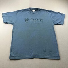 Vintage Nagano Winter Olympics T-Shirt Mens XL Teal Blue Andazia Japan 1998 90s