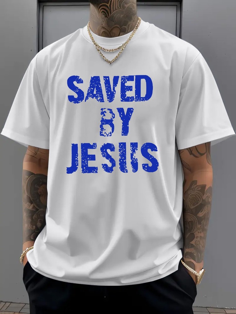Mens Cross Letter Print T Shirt Christian Faith Casual Crew Neck Graphic Tee