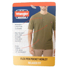 Wrangler Workwear Flex Pen Pocket Henley T-Shirt Men’s XL (46-48) Charcoal
