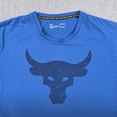 Under Armour Project Rock Shirt Mens Large L Blue Ombre Brahma Bull Graphic Tee