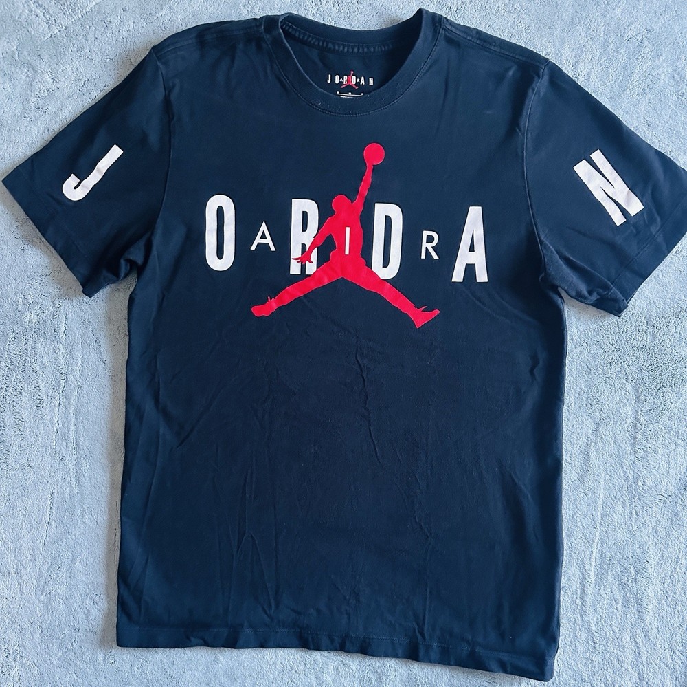 Nike Air Jordan Shirt Mens Medium Black Crew Neck Cotton Knit Spell Out