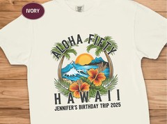 Aloha Fifty Retro Beach Surf 50th Birthday Anniversary Comfort Tee
