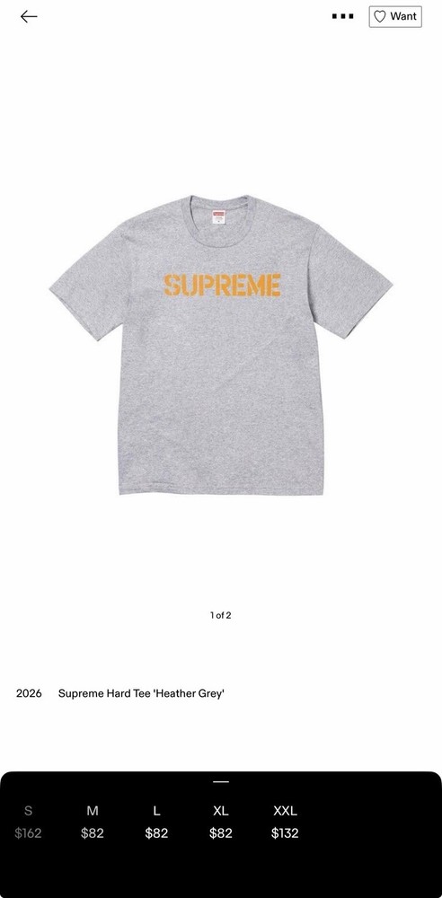 Supreme Hard Tee Graphic Heather Grey Men’s Cotton Short Sleeve T-Shirt Size XL