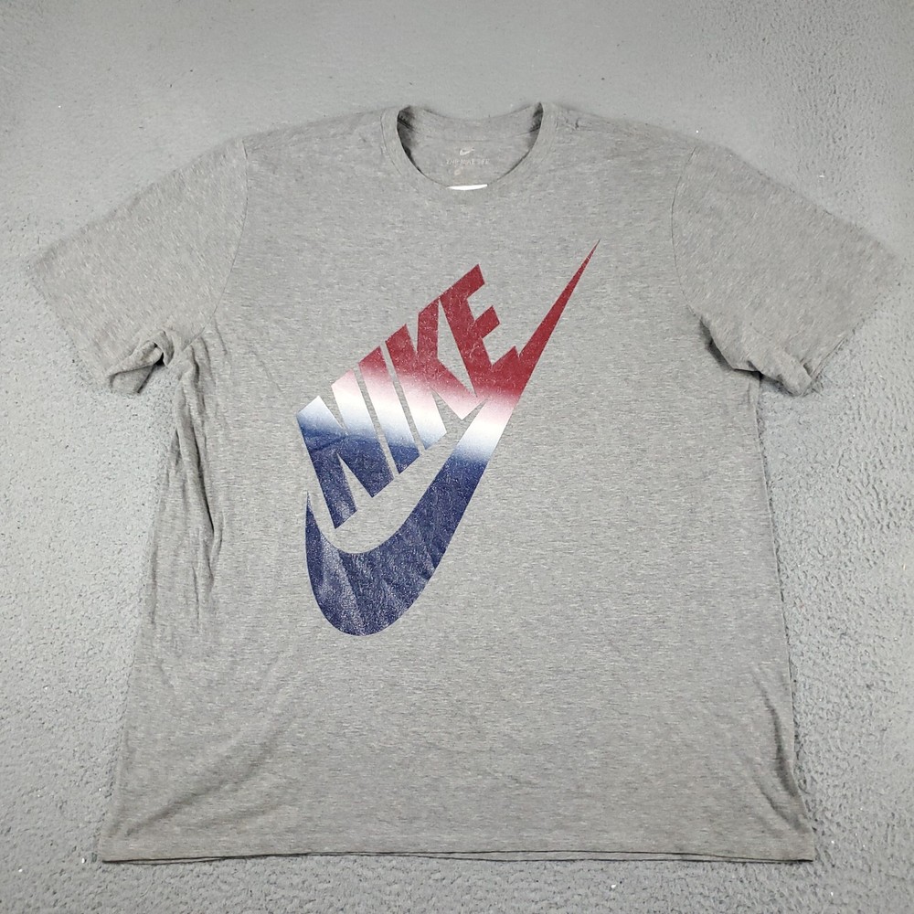 Nike T Shirt Mens Size 2XL Gray Swoosh Casual Short Sleeve Adult *