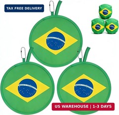 2026 World Cup Brazil Flag Folding Hand Fans 3 PCS, 8.2″ Fabric Round Foldable F