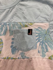 Hinano Tahiti Shirt Mens Large Blue White Tropical Leaf Pattern Pocket Hawaiian