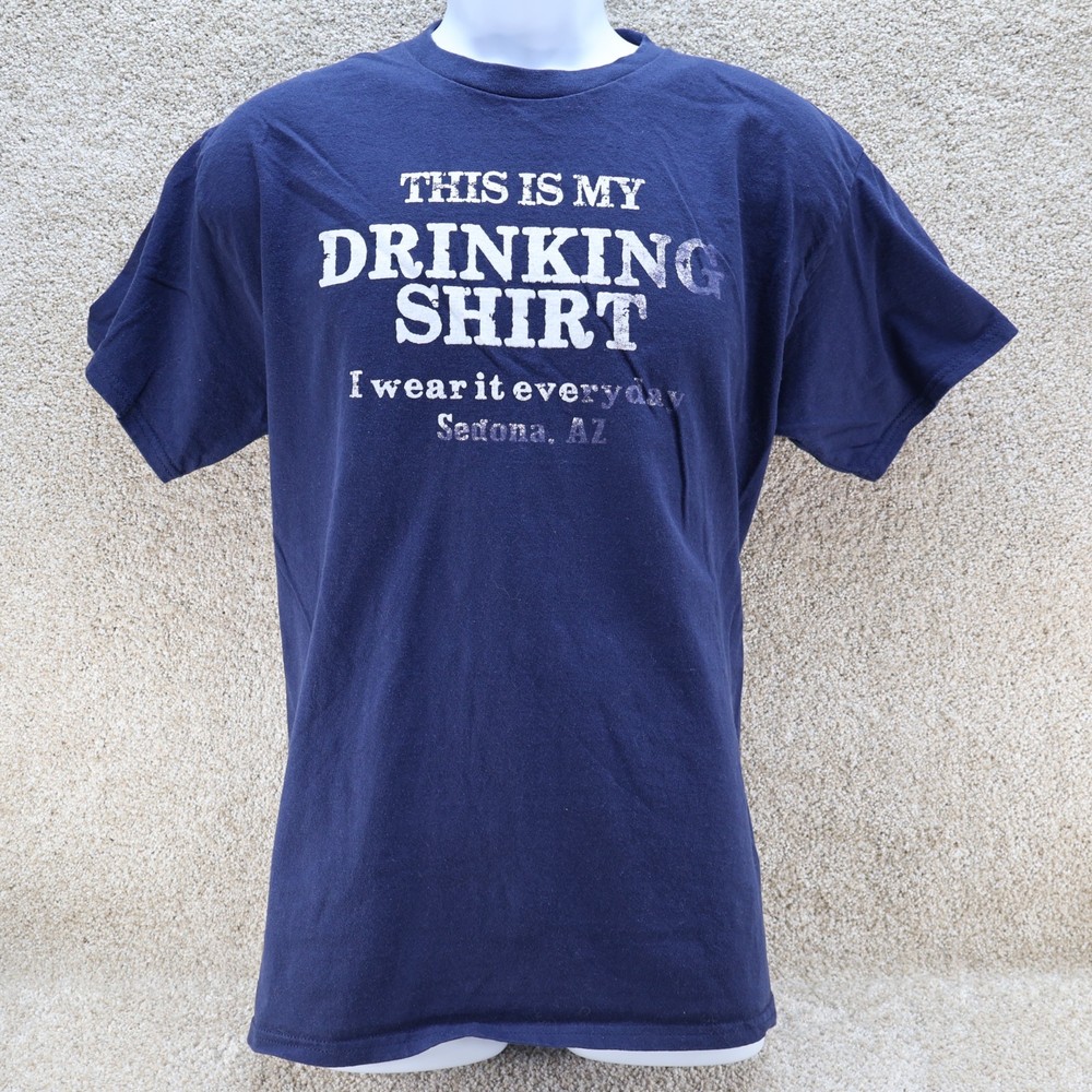 Gildan Mens Large Drinking Shirt Graphic Tee Navy (see photo for flaw)
