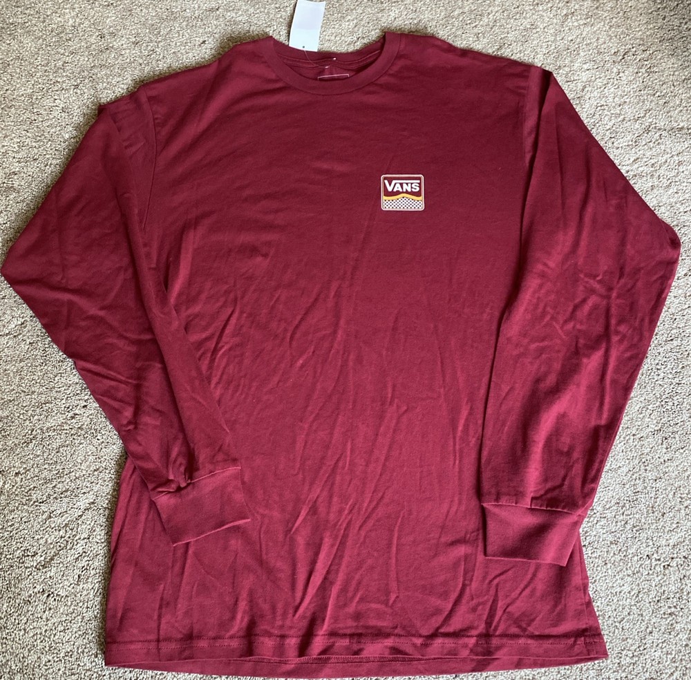 NWT Men’s Vans Off The Wall Long Sleeve Cotton Tee Shirt. Burgandy/Red. Sz Med