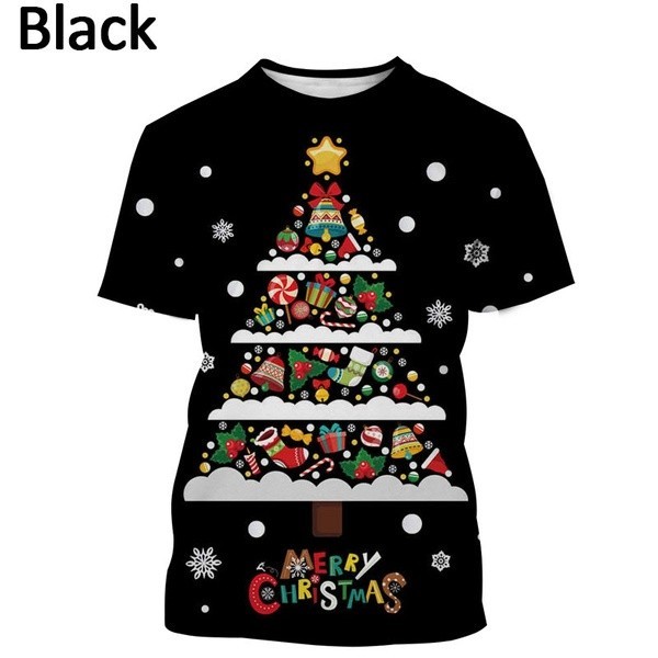 Latest Christmas 3D Printing T-shirt Christmas Decoration Santa Claus Christmas