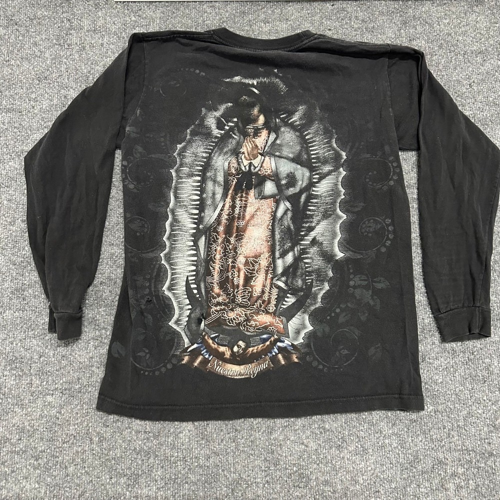Jose L. Acosta Long Sleeve Shirt Mens Size Small Black Virgin Mary Nuestra Reyna