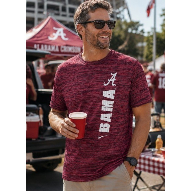 Nike Alabama Crimson Tide Bama Dri-FIT Heathered Red Performance T-Shirt Mens L