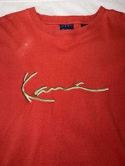 Karl Kani Jeans Red T-Shirt Mens Large Embroidered Logo Hip Hop Streetwear