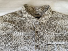 Nautica Printed Short Sleeve Button Down Shirt Men’s L Beige Collared Pockets