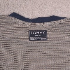 Tommy Jeans Shirt Mens XL Gray Stripe V-Neck Ringer Short Sleeve Tee Casual