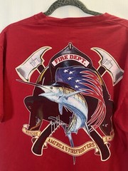 Guy Harvey BlueWater Firefighter Fire Department Swordfish Pocket T Shirt Size L