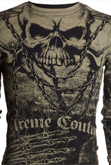 Xtreme Couture AFFLICTION Men’s Long Sleeve T-Shirt KILLER Crewneck Skull Tattoo