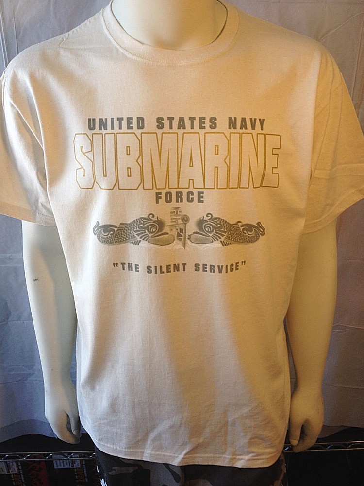 US Navy Submarine Force T-Shirt Vet SILENT SERVICE Front Print SAND Khaki Tan