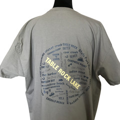 Upcycled Table Rock Lake T-shirt w/ Marinas & Landmarks Light Green Size 2XL