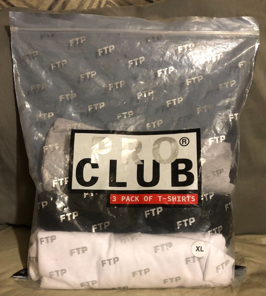 FTP x Pro Club T-Shirts XL Pack of 3 Black, White, Heather Gray