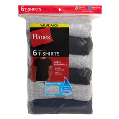 Hanes Men’s Moisture-Wicking Stay-Tucked Undershirts, 6-Pack, 3XL Assorted