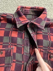 Vintage 60s Champion Cotton Red Plaid Flannel Shirt Size L Gusset Paint Splatter