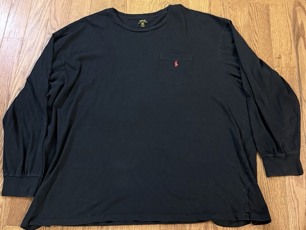 Polo Ralph Lauren Shirt Mens 3XB Black Long Sleeve Crewneck Tagless Red Pony Tee