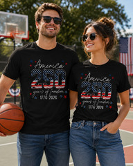 America 250 Years of Freedom 1776-2026 Patriotic Flag Graphic T-Shirt