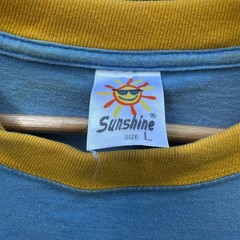 VTG Sunshine T shirt Racing Graphic Print Colorblock Blue Yellow L Short Sleeves