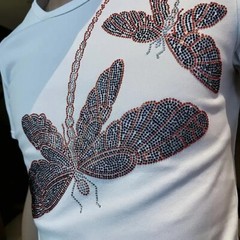 New Men Luxury Rhinestones Dragonfly Fashion Black White T-Shirt High Quality