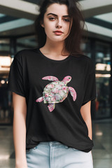 Floral Sea Turtle T-Shirt Black Unisex Tee Ocean Beach Graphic Boho Coastal Art