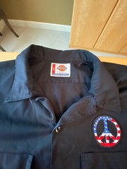 VTG DICKIES MENS SZ 4XL BUTTON UP WORK SHIRT USA PEACE SIGN PATCHES BLOKECORE