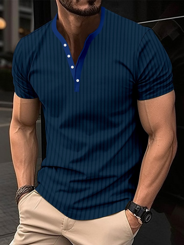 Men’s T-Shirt Slim V-neck Shirts Fashion Sports Short Sleeve Casual Button Tops