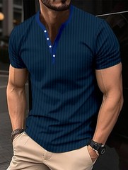 Men’s T-Shirt Slim V-neck Shirts Fashion Sports Short Sleeve Casual Button Tops