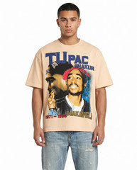 Sponsor Mens Tupac Makaveli Cream Graphic T-Shirt Vintage Style Retro Streetwear