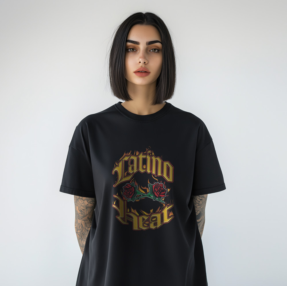 Latino Heat Shirt Chicano Style Flame Roses T-Shirt Hispanic Pride Tee A391
