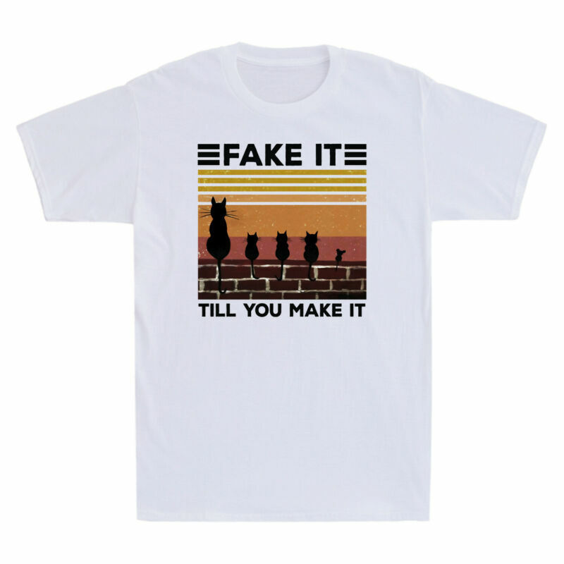 Fake It Till You Make It Cat Wall Funny Cat Lovers Gift Men’s Vintage T-Shirt