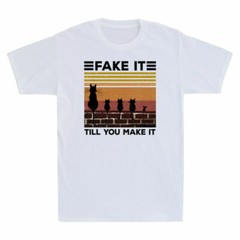 Fake It Till You Make It Cat Wall Funny Cat Lovers Gift Men’s Vintage T-Shirt