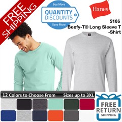 Hanes Men Beefy-t Long Sleeve Ring-spun Cotton & Blends T-shirt Up To 3XL 5186