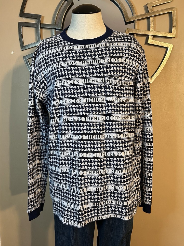 The Hundreds Long Sleeve All Over Print Knit Pocket Shirt Medium White And Blue