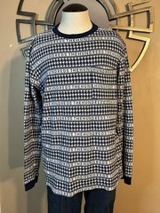 The Hundreds Long Sleeve All Over Print Knit Pocket Shirt Medium White And Blue
