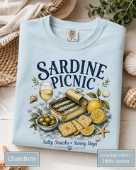 Sardine Picnic Comfort Colors Shirt, Vintage Coastal Seafood Summer Tee