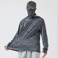 Men Fishing Outdoor Sun Protection T-shirts High Neck Cover Face Hooded Top Tee