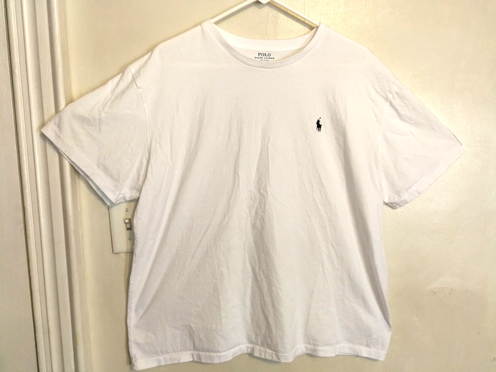 Polo Ralph Lauren Mens Shirt XL White Pony Logo Crew Neck Cotton Short Sleeve