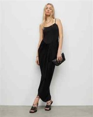 All Saints Womens Draped Midi Dress Sleeveless Slim Square Neck Gathered Skirt